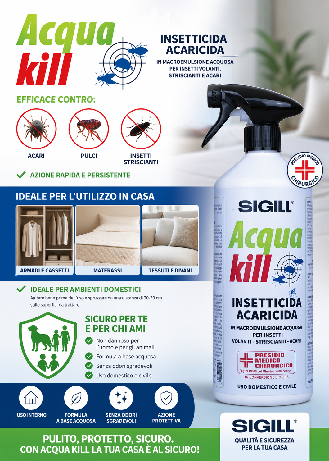 INSETTICIDA ACARICIDA 500ML PRONTO ALL'USO ACQUA KILL