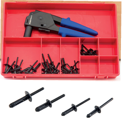 Rivettatrice per rivetti in plastica con rivetti di 4 misure inclusi