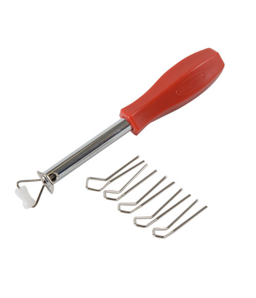 Utensile a rullo per fissare e inserire profili guarnizioni al vetro più 6 occhielli