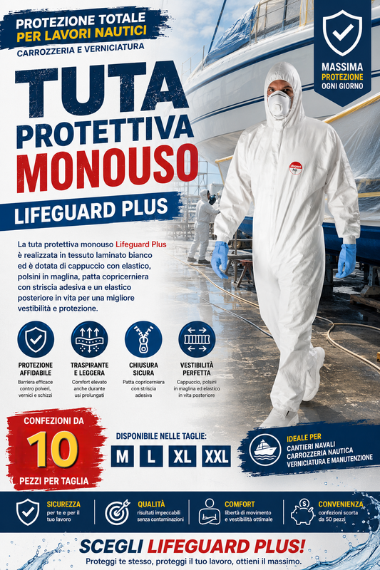 TUTA PROTETTIVA MONOUSO 10 PEZZI PER CARROZZERIA OFFICINE INDUSTRIA E VERNICIATURA CONFEZIONE